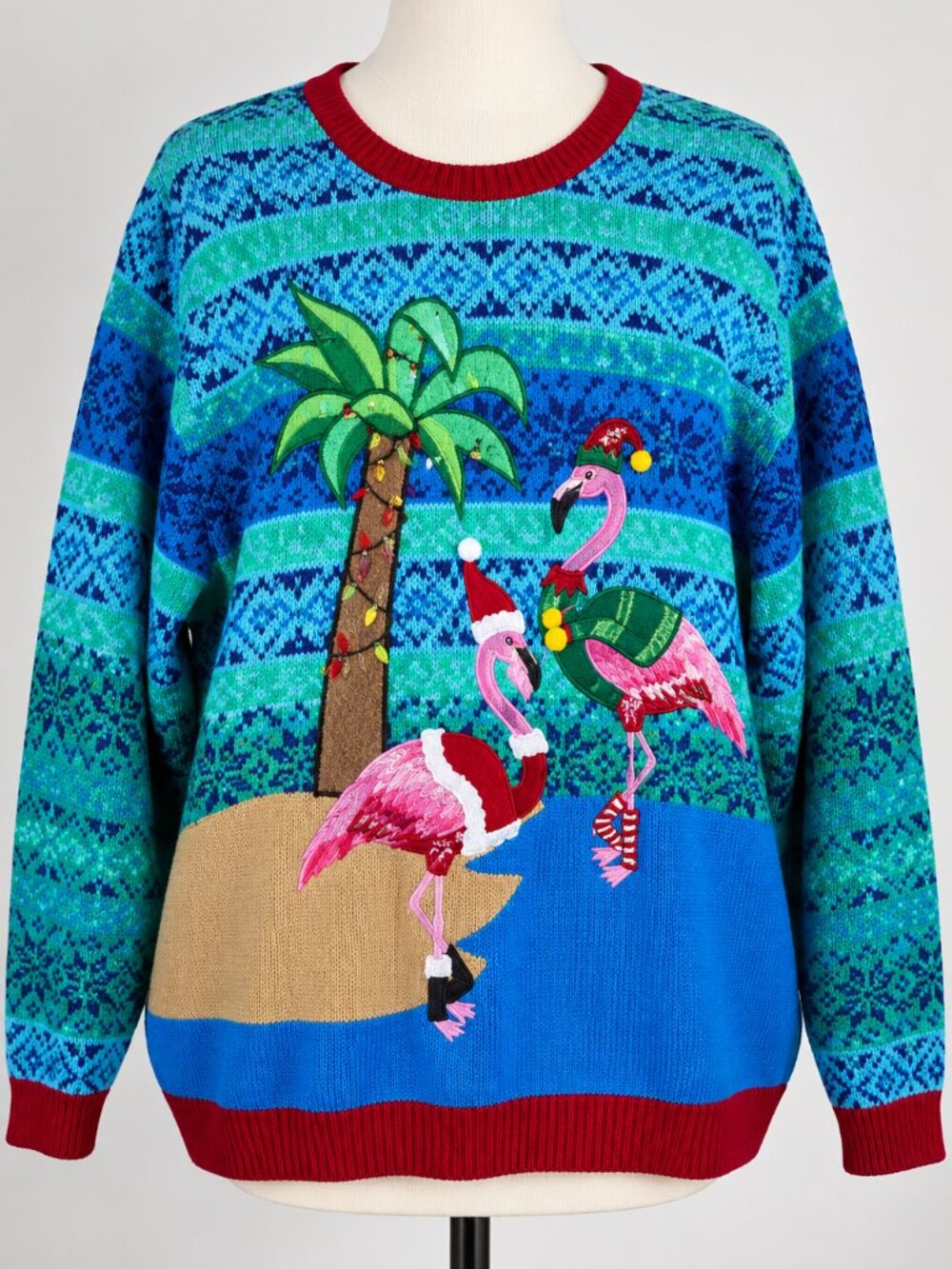 Jolly Sweaters XXL Flamingo Ugly Christmas Sweater Tropical Palm Tree Holiday